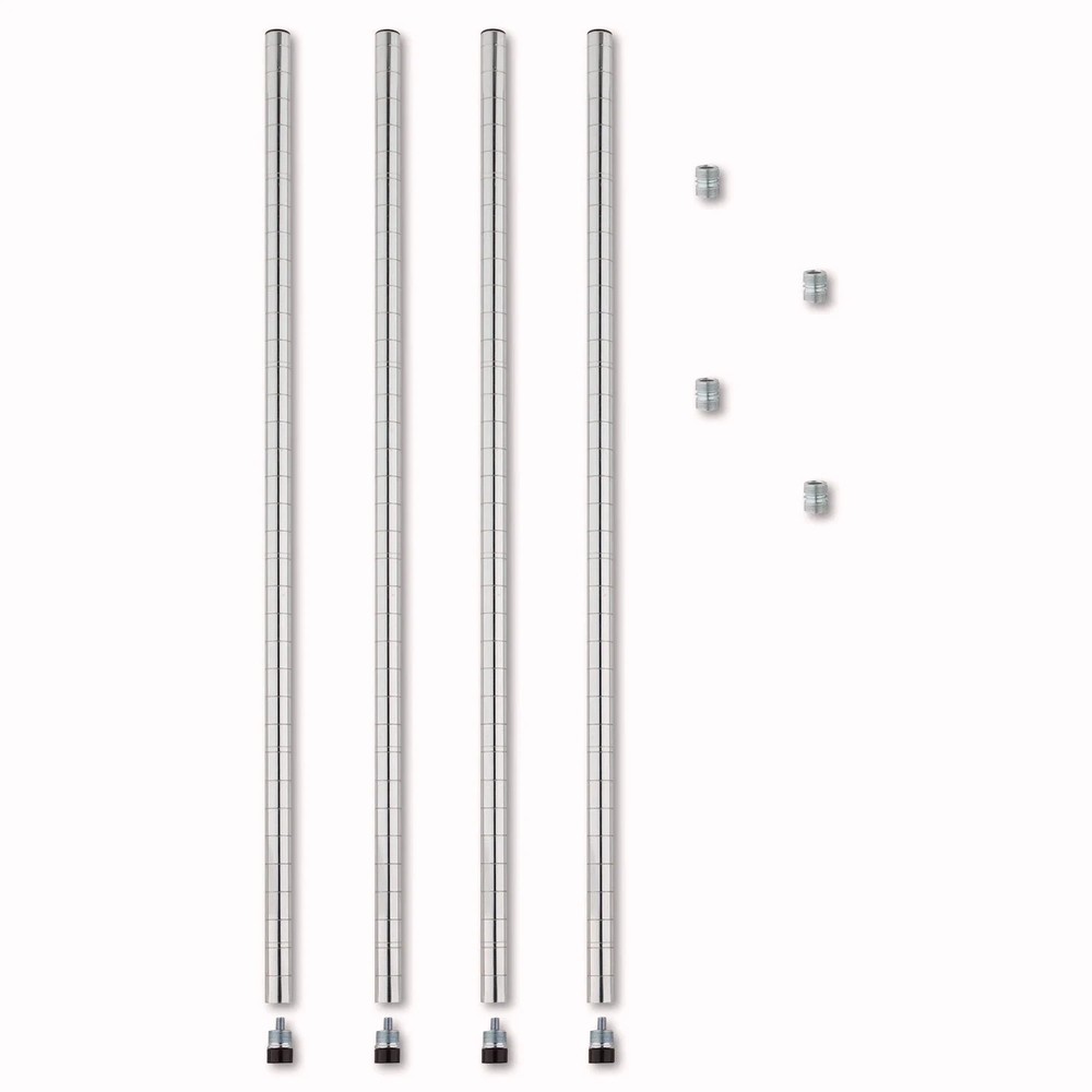 Alera Stackable Posts For Wire Shelving, 36" High, Silver, 4/Pack