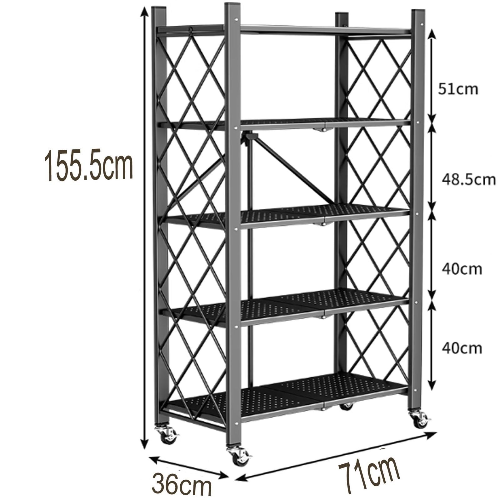 2x Foldable 5-Tier Storage Shelves w/ Wheels Heavy Duty Organizer Kitchen Garage