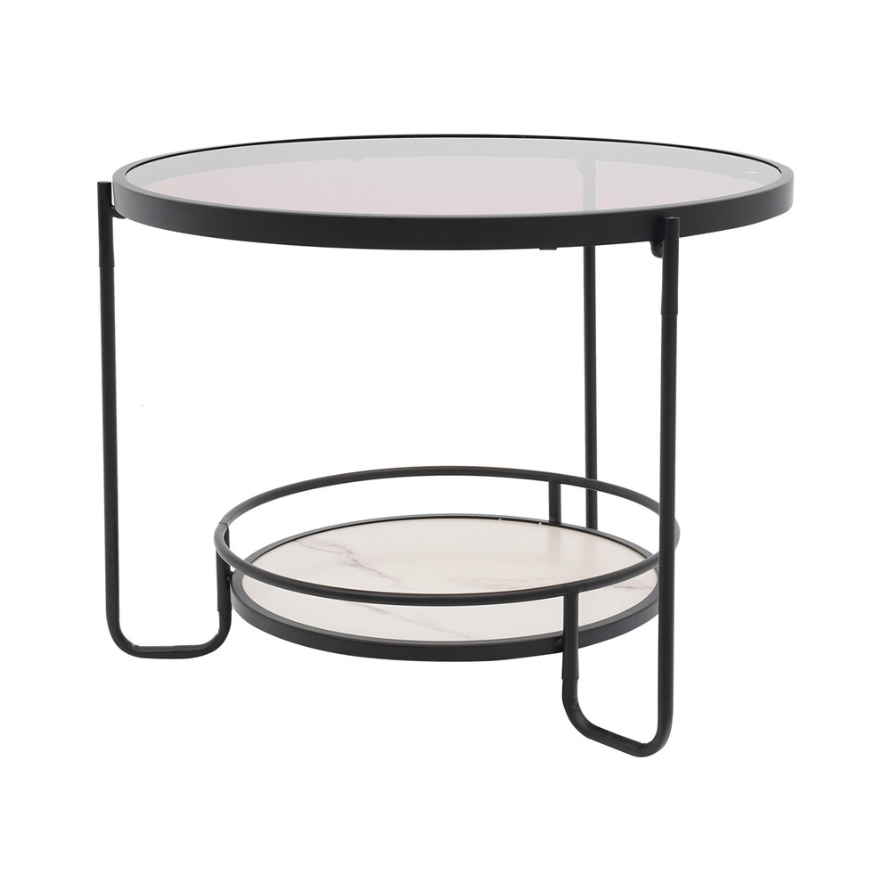 2-tier Modern Side Table Tempered Glass Side Table Round Coffee Table 60cm dia.