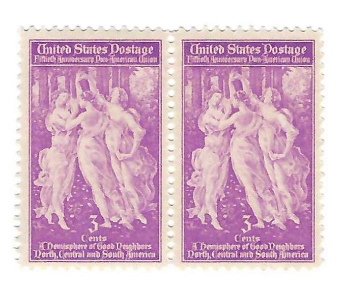 STAMP US SCOTT 895 "Three Graces" 3 CENT 1940 MNH HORIZONTAL PAIR