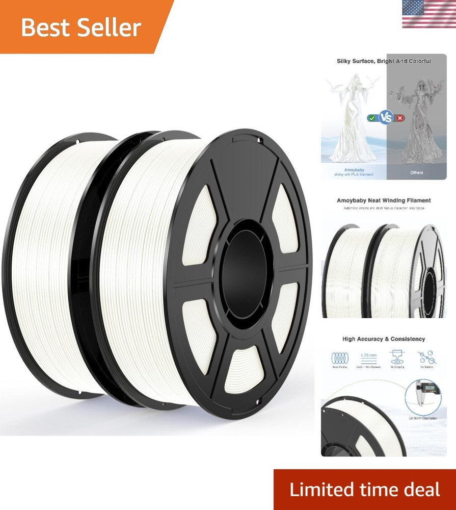 Silk White PLA Filament Bundle 1.75mm, 2kg Smooth 3D Printer Wire 2-Pack