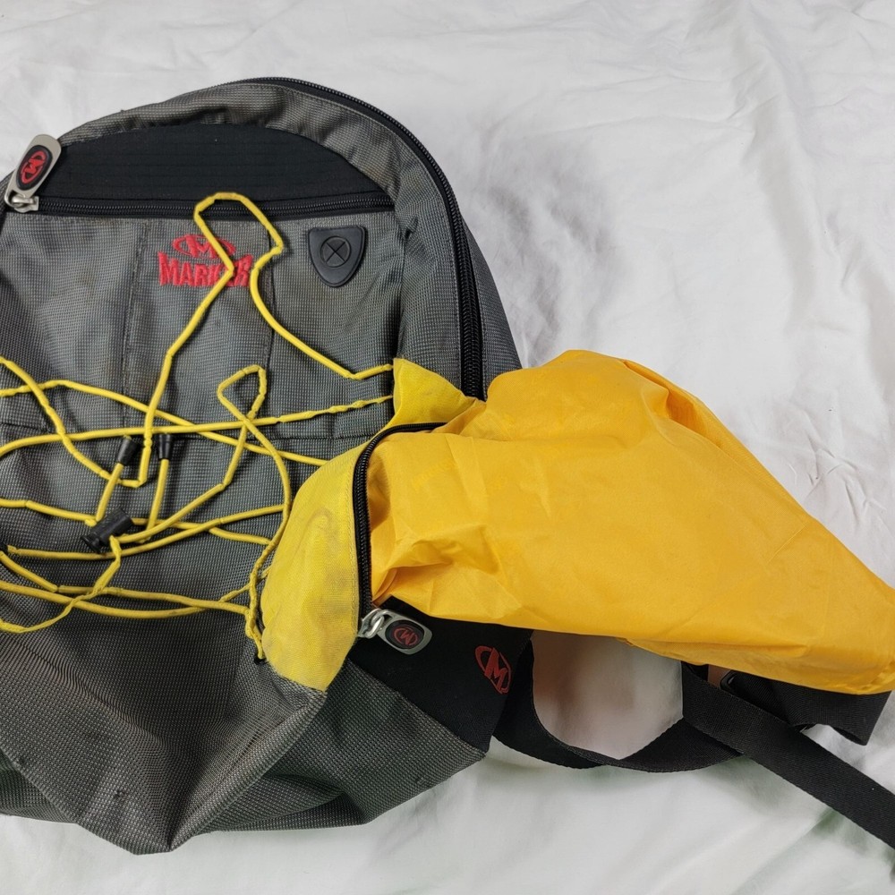 Marker Backpack Gray Yellow Hiking Camping Padded Straps Back Multiple Pockets