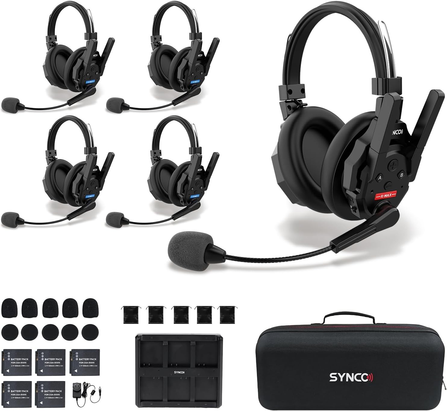 SYNCO XTALK XMAX5 Wireless Intercom Headset System 500m/1640ft Dual Ear 5Pcs/Set
