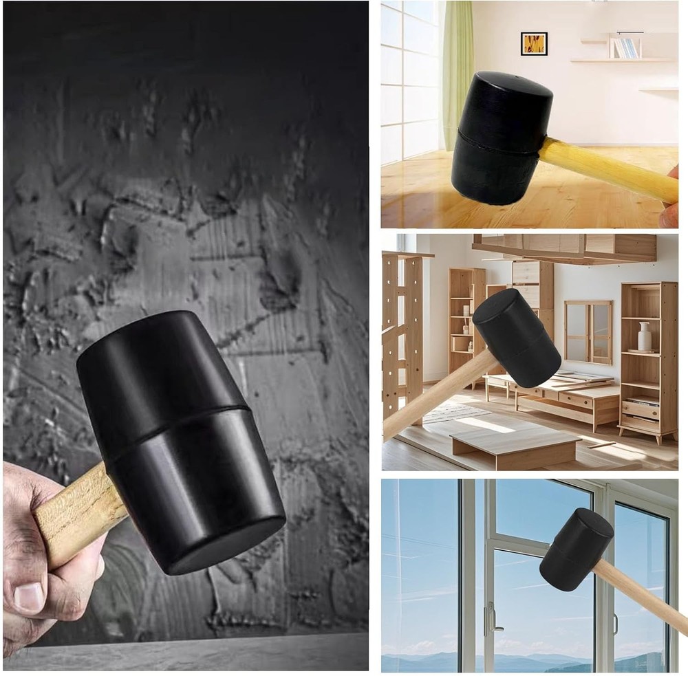 2 PCS Rubber Hammer with 2 Soft Rubber Head,8 Oz & 25mm Multi-function Double He