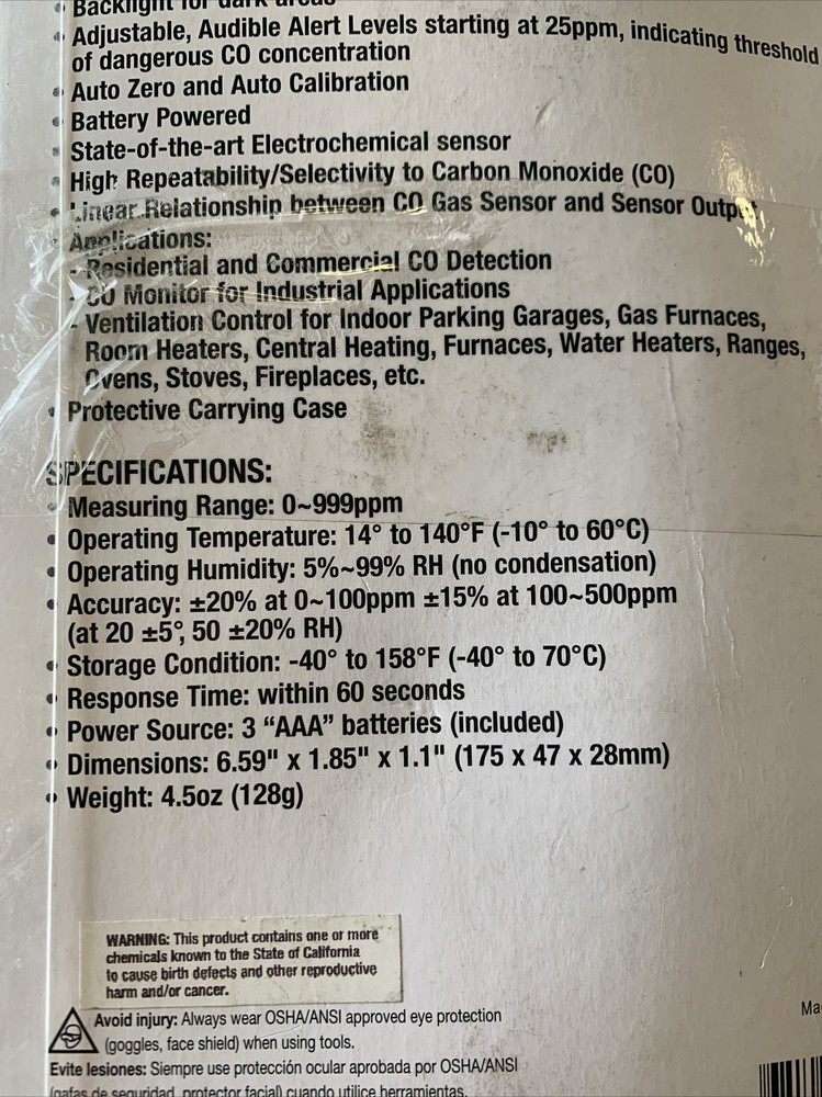 General Tools DCO1001 Carbon Monoxide Detector Meter - New