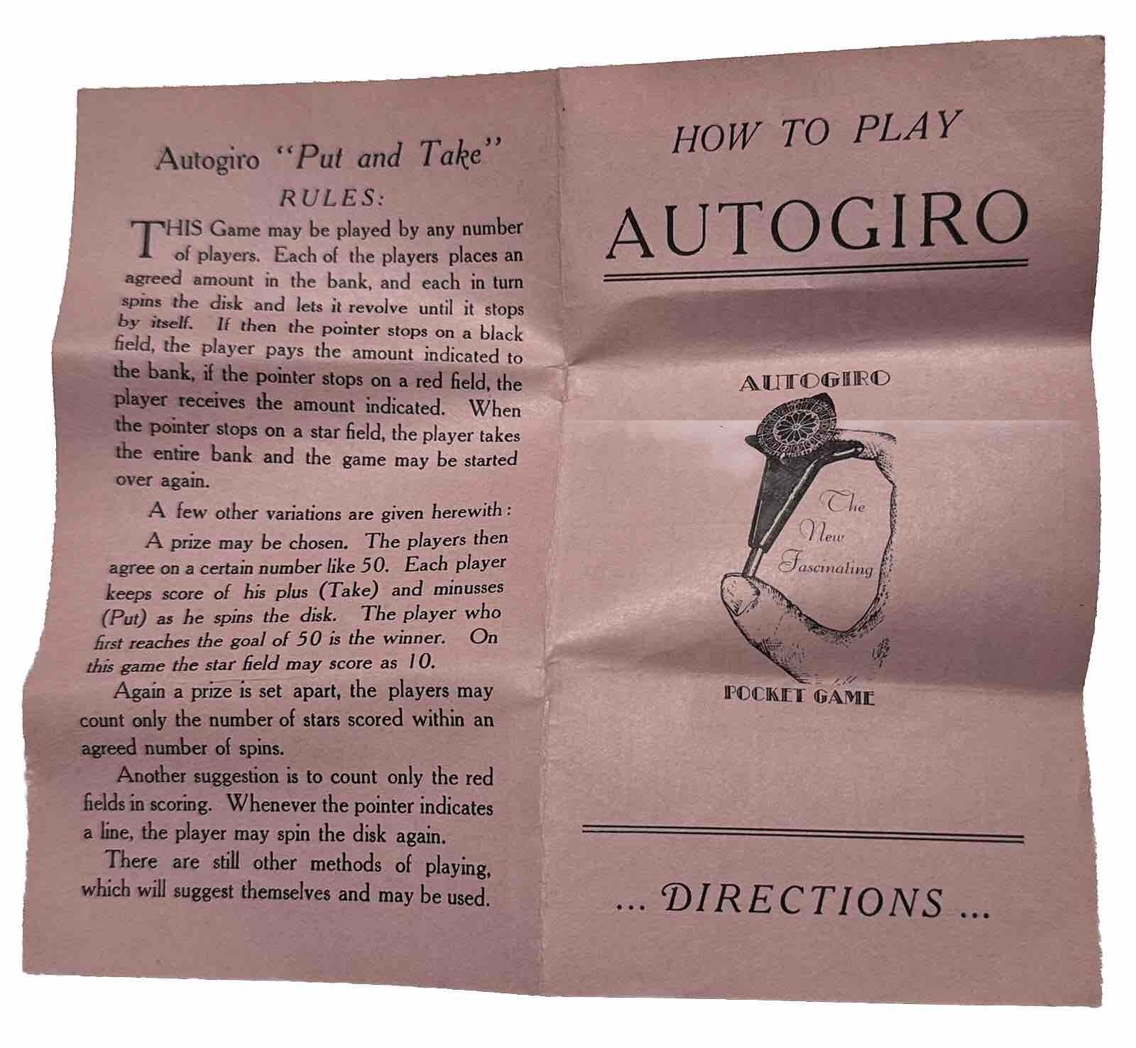 Rare Autogiro Pocket Roulette Spinning Wheel Gambling Bakelite w/ Original Box