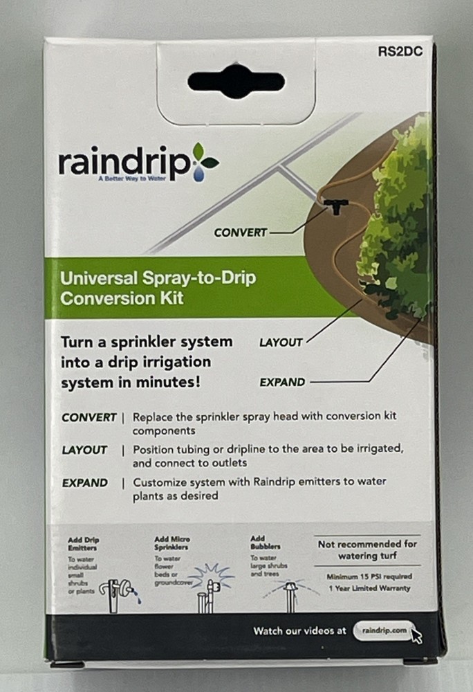 Raindrip Universal Spray-to-Drip Conversion Kit RS2DC Easy Install. {26}.