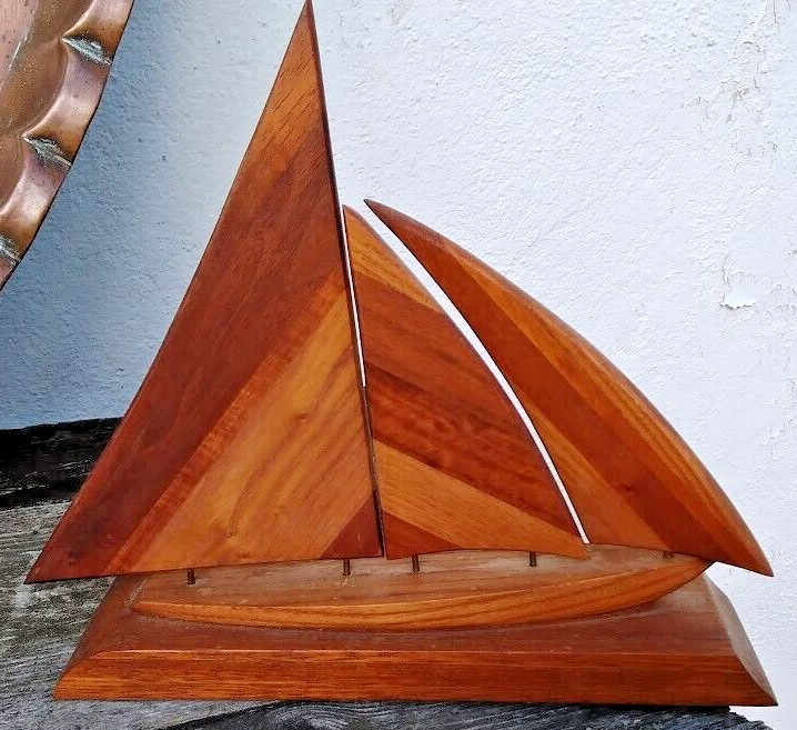 Gregory Dunlap Teak Wooden Sail Boat Sculpture