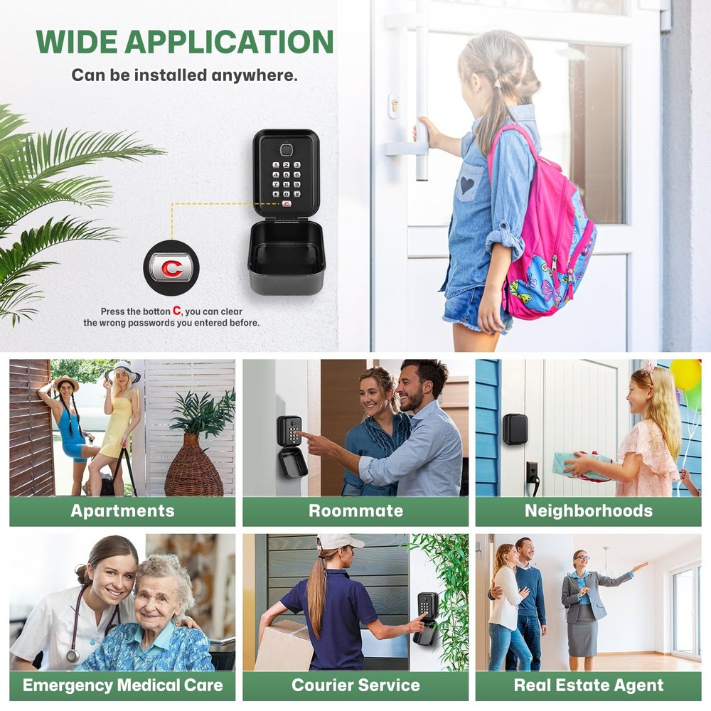 Lock Box for Keys with Code, Waterproof Key Boxs Wall Mount 12-Digit Keypad L...