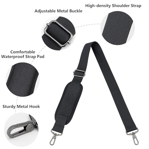 RAINYEAR 59 Inch Shoulder Strap, Adjustable Soft Padded Replacement Black