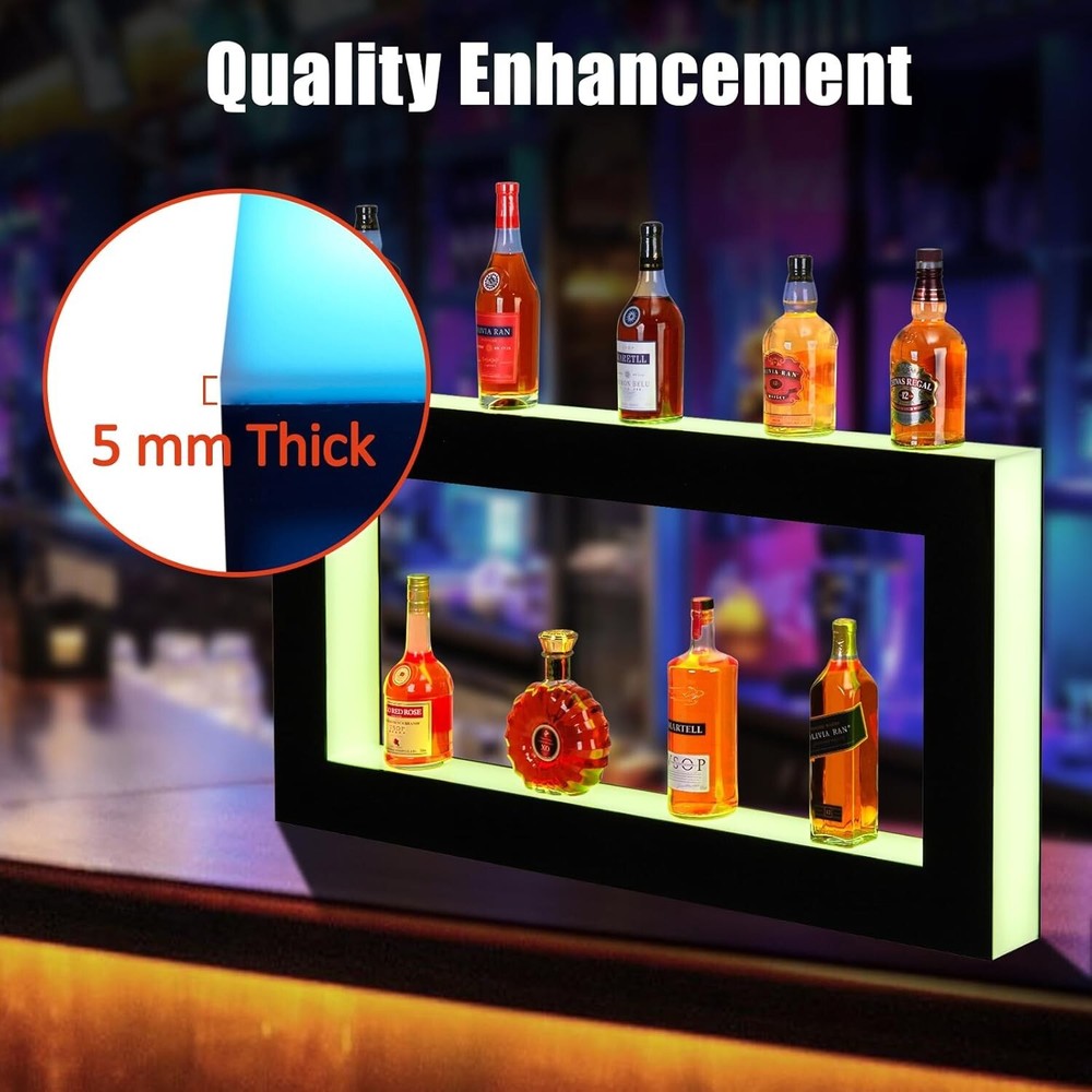 2 Layer Acrylic LED Lighted Display Wine Rack 48'' Wall-Mounted With App Control