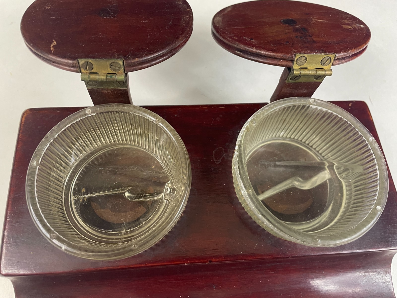 Antique Soennecken Mahogany & Brass Two Ink Table Inkwell ~ Germany