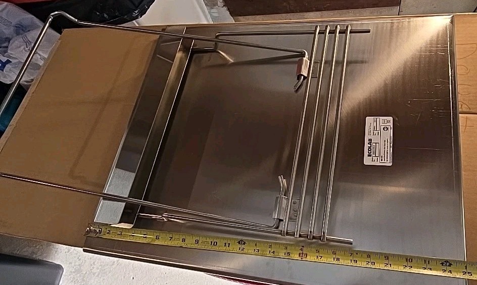 ECOLAB LOAD-N-FOLD 21" X 25" Stainless Steel Fold Down Wall Table Made in U.S.A.