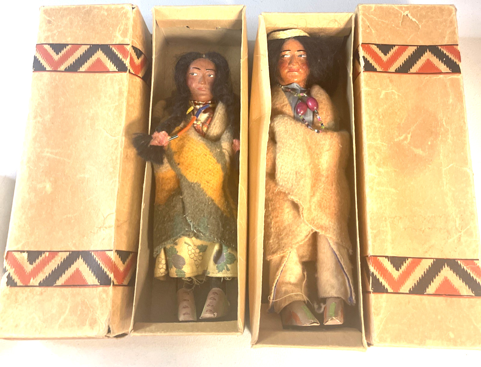 Vintage Skookum Bully Good Native American Indian Dolls w/Boxes