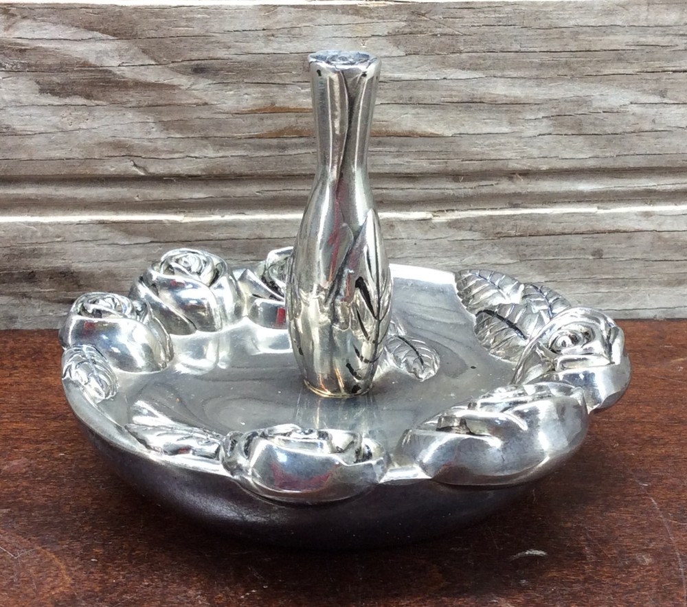 Godinger Ring Holder Dish Silver Plated Vintage Rose Design 3.5"