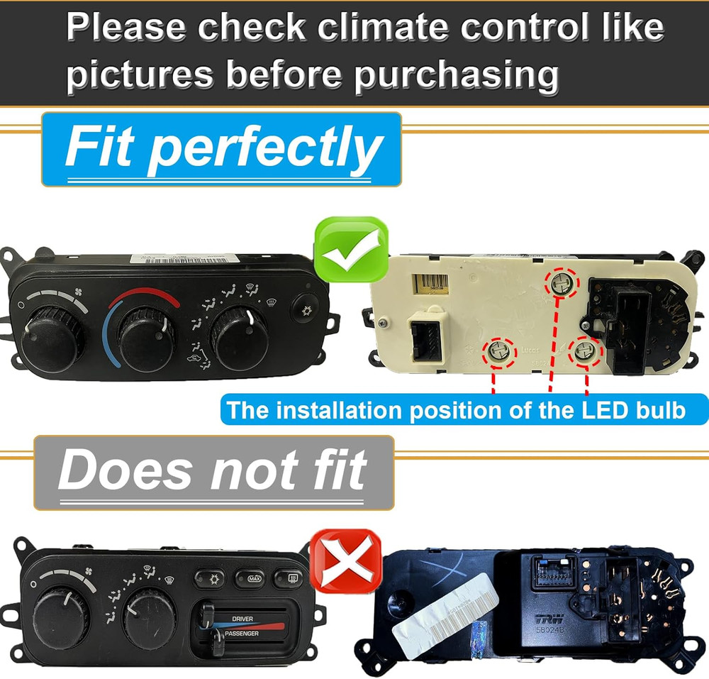 AC Climate Heater Control LED Lights Bulbs Kit Replacement Compatible with 2002-