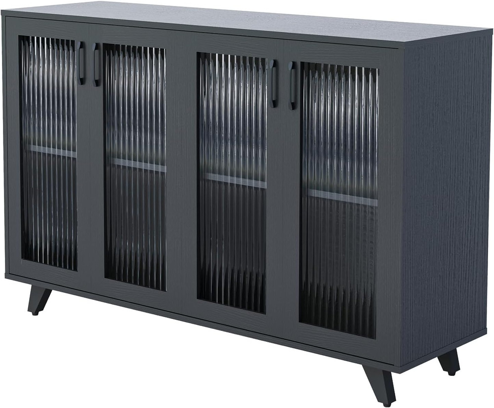 Elegant Black Kitchen Buffet Server Console Table with Doors - 49 Inch