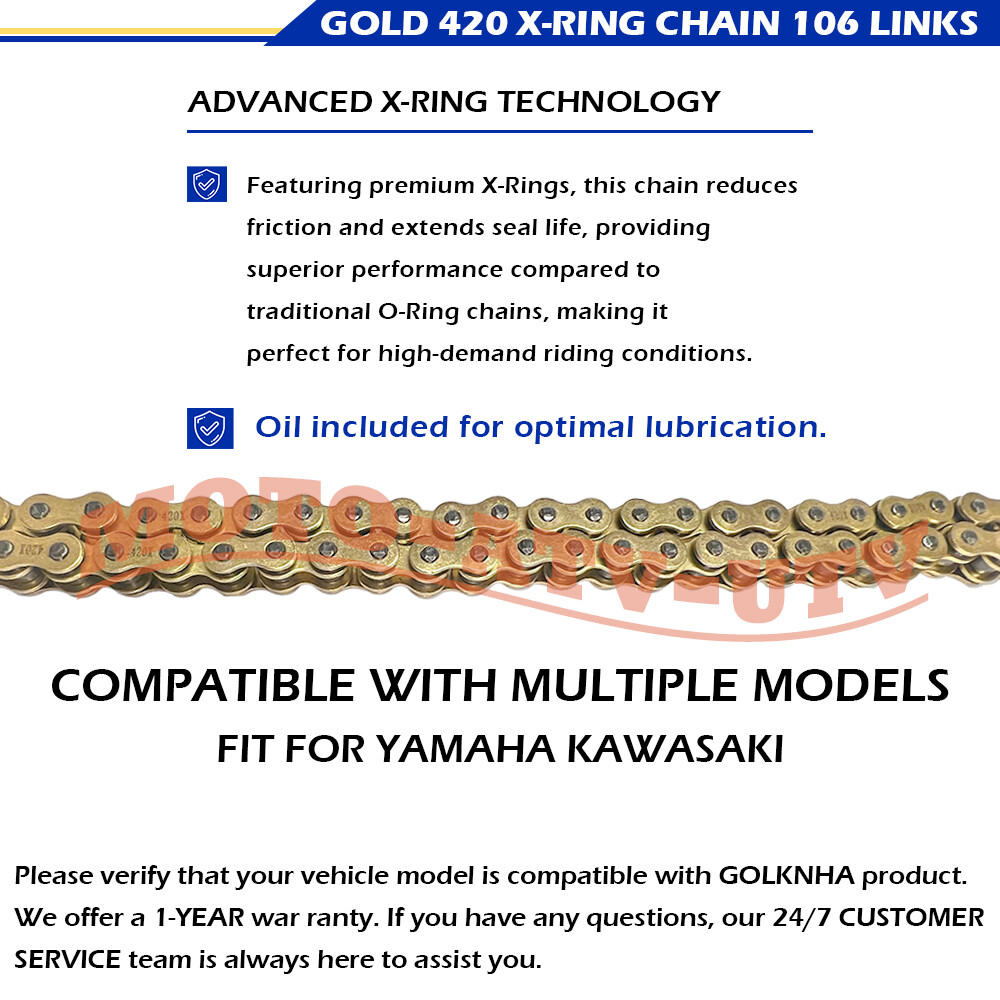 Gold 420 X-Ring Chain 106 Link & Connecting Master Link for Honda Grom 125 14-20