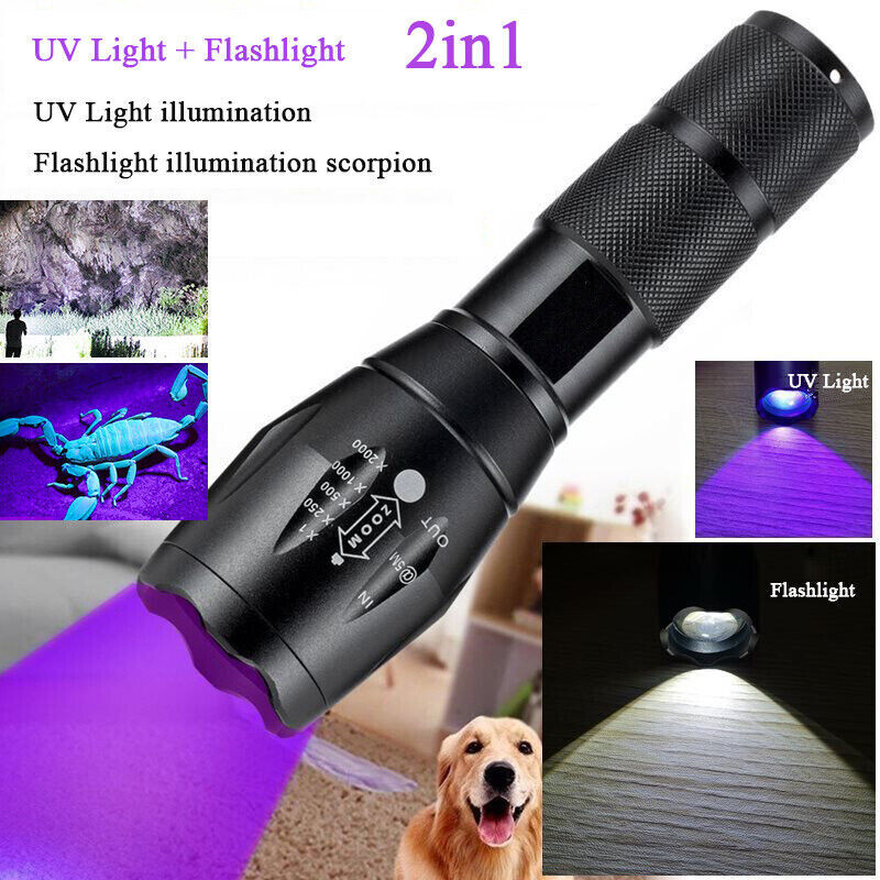 UV Flashlight Black Light Super Bright 120000lm Torch Ultra Violet Lamp LED