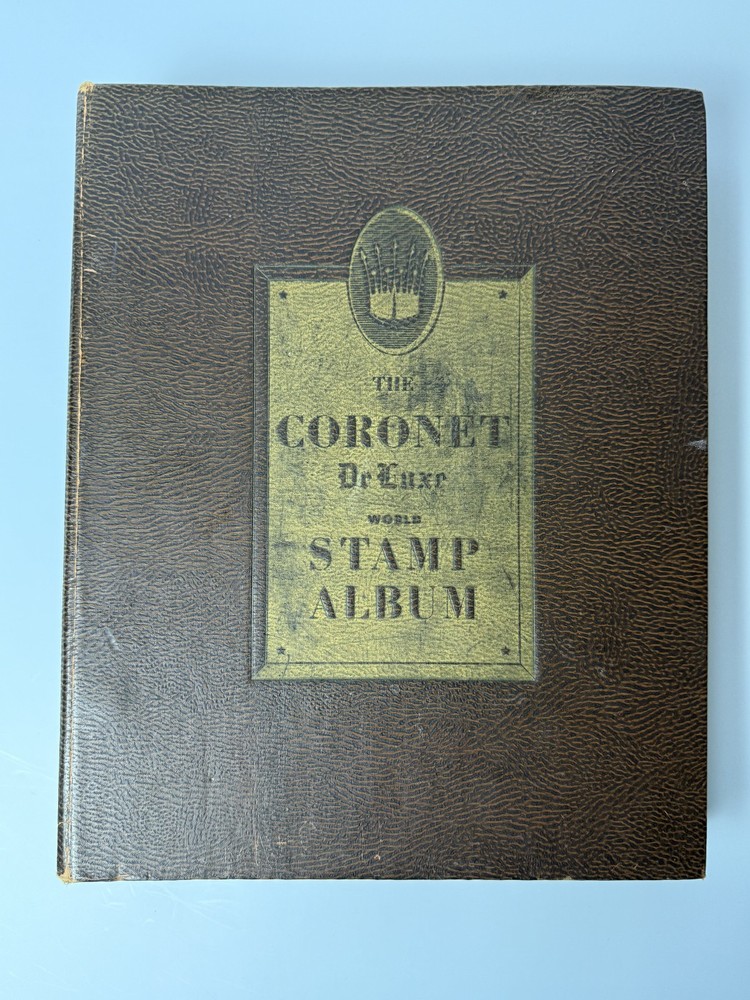 1960s Vtg "The Coronet Deluxe World Stamp Album" Book  World Stamps Included