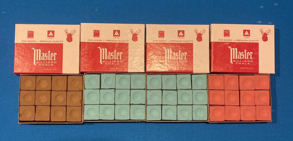 Master Billiard Pool Cue Chalk 12 PC Box - GREEN BROWN RUST
