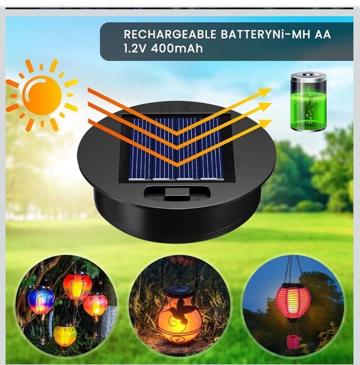 2 Pack Solar Light Replacement Tops with Flickering Flame, Waterproof LED Solar
