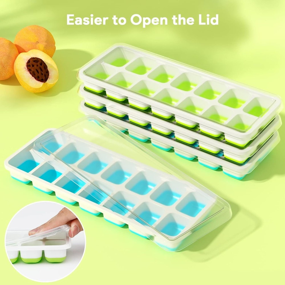 Ice Cube Tray, 4 Pack Silicone Ice Tray, 14 Ice Cube Molds with Lids, Stackable