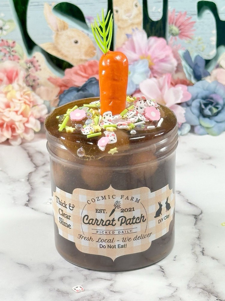 NEW! Carrot Patch Pom Pom Clear Slime, Easter Theme | ASMR | Scented Option