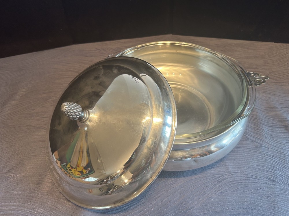 Sheffield Silverplate Casserole Dish w Lid Pyrex Insert 128