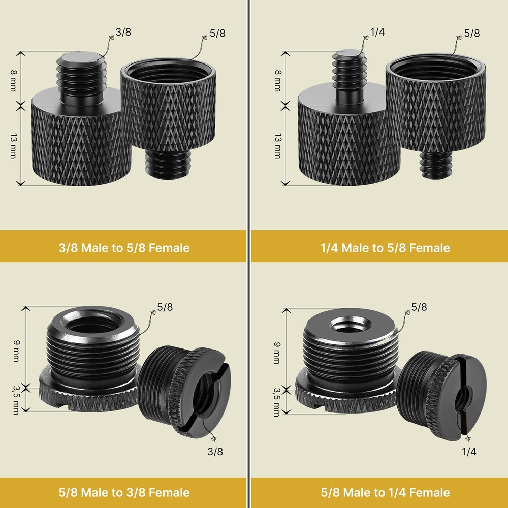 Microphone Stand Adapter Set 8 Pieces for Various Thread Sizes and Tripod Use