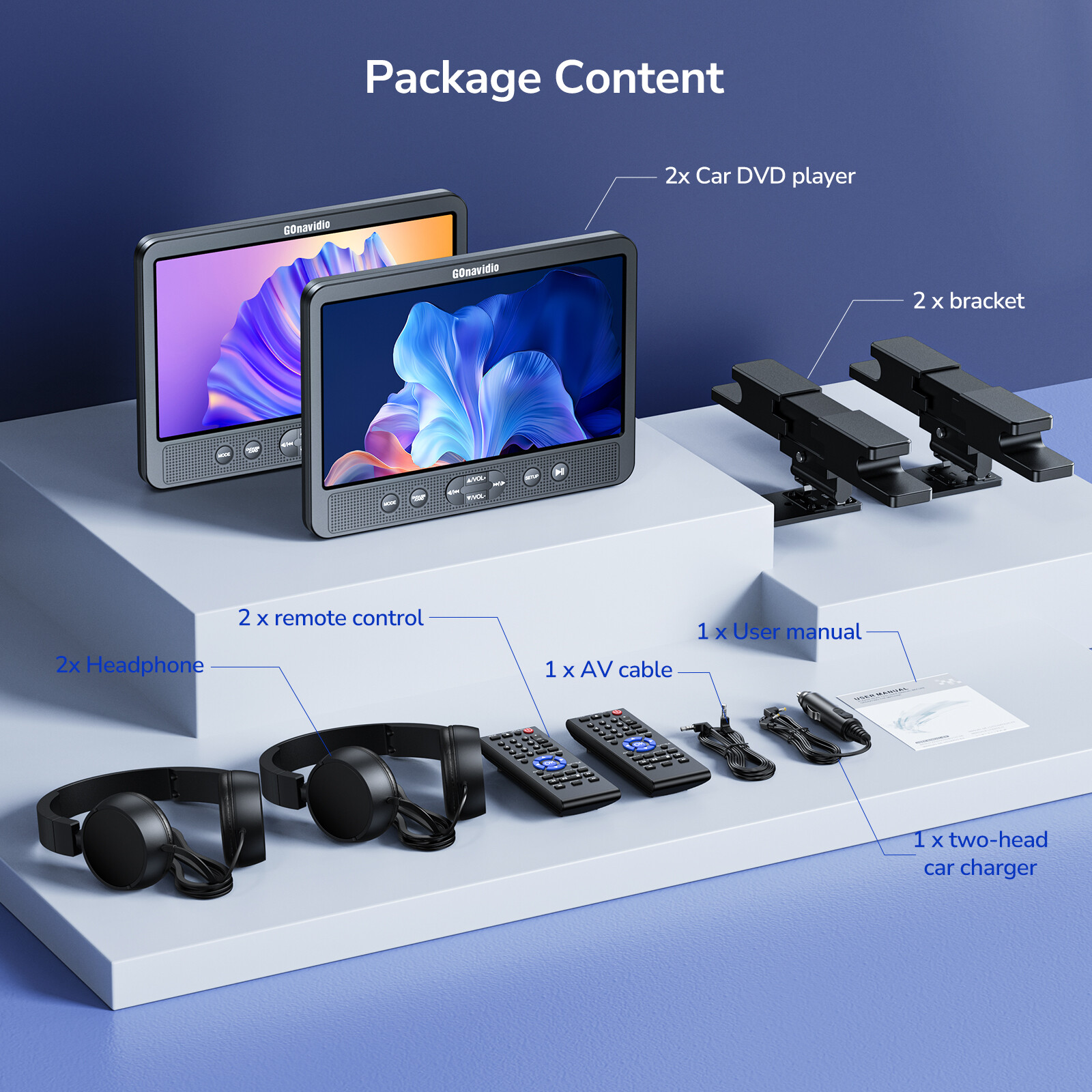 2x 10.5” Screen HD Car Headrest Monitor DVD Player for Kids USB HDMI w/ Headset