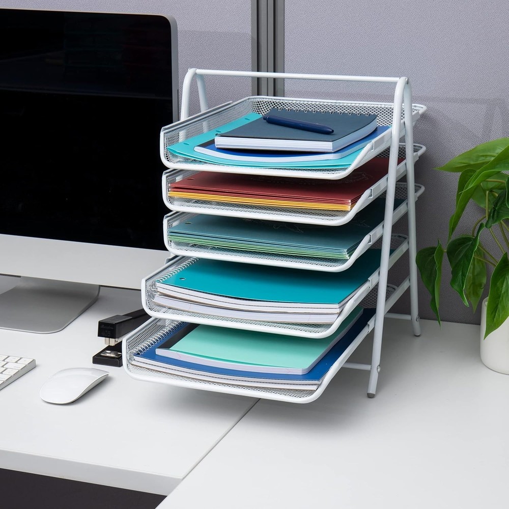 Stylish White 5-Tier Paper Tray - Efficient Desktop Organizer for Documents