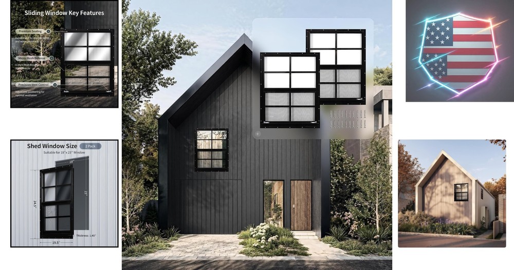 2 Pcs Black Shed Windows 18" x 23" - Pro Series Thermal Break Frame Tempered ...