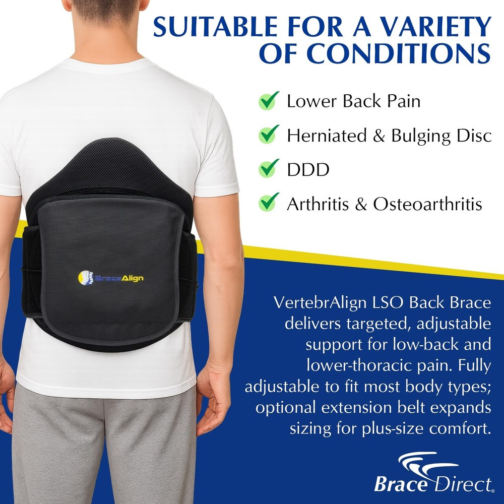 Plus Size VertebrAlign LSO Lumbar Back Brace – Relief for Herniated Discs,