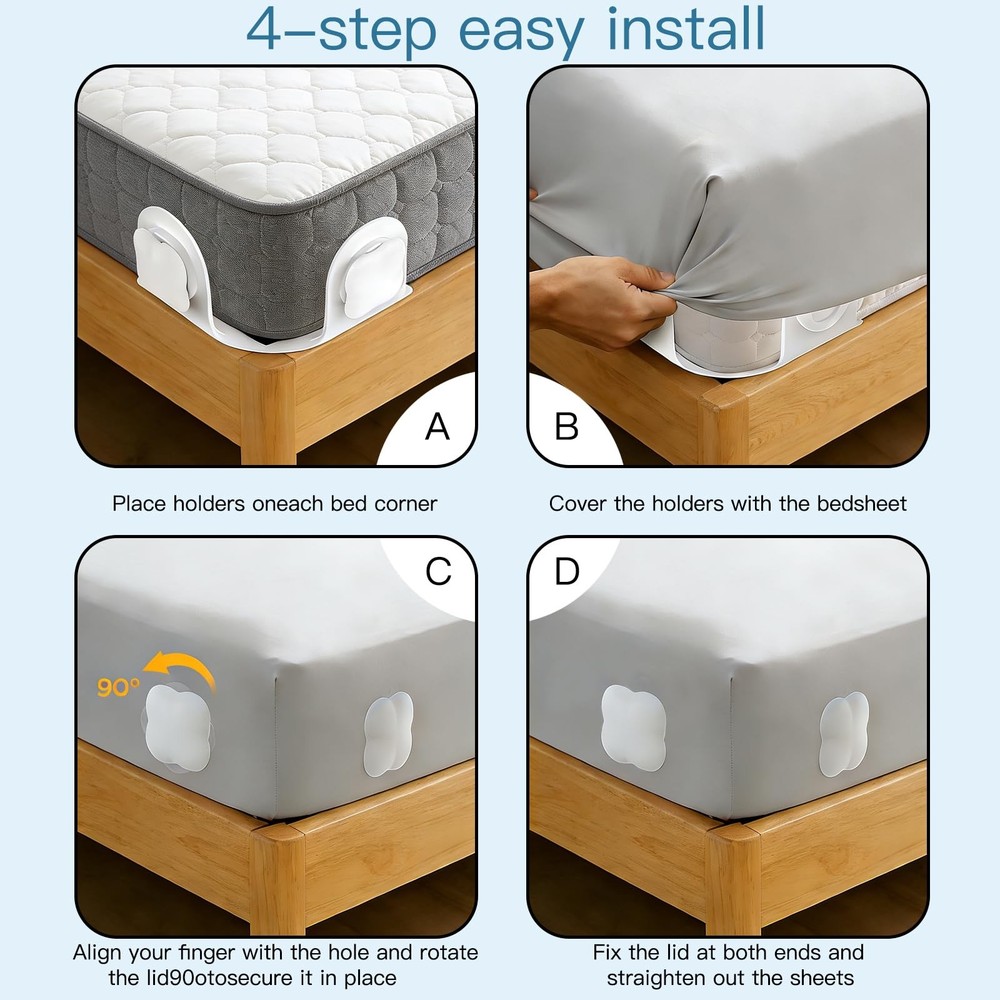 Sheet Holders Bed Sheet Grippers Fitted Sheet Holder for Corners Keep Sheets...