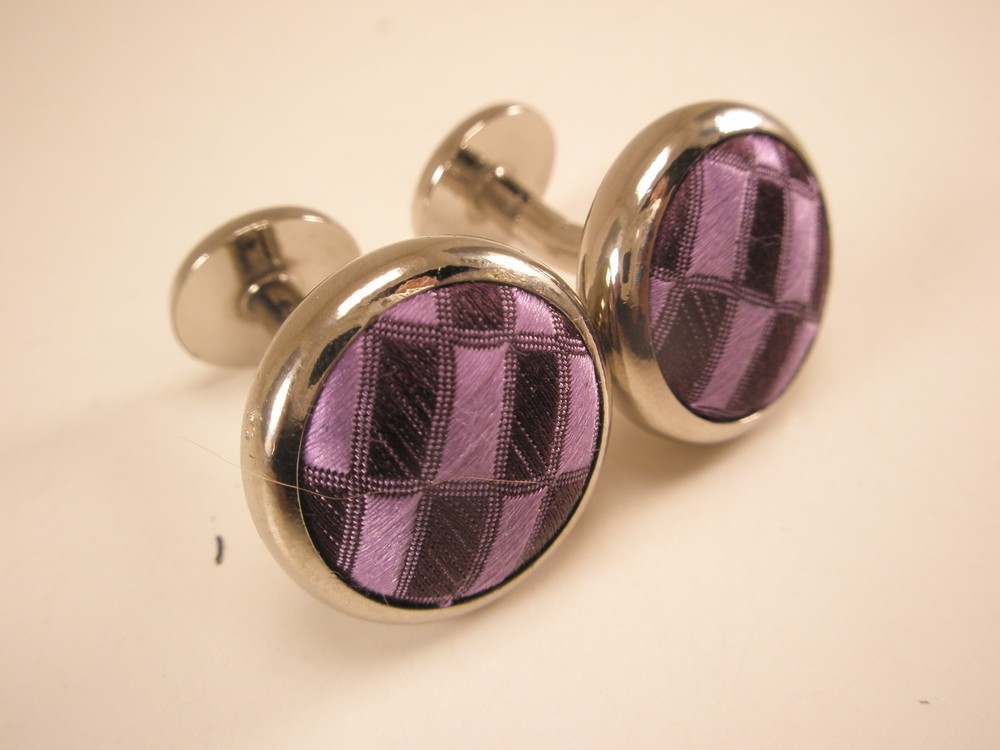 Purple Fabric Rectangles Pattern Vintage Cloth Cuff Links simple design damask