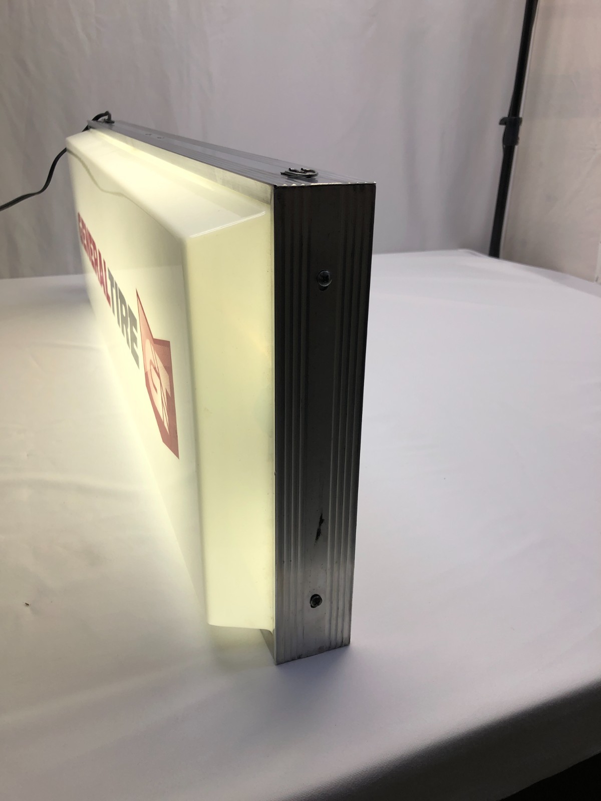 General Tire GT Lighted Tire Dealer Sign White RED Letters Single Sided Hanging