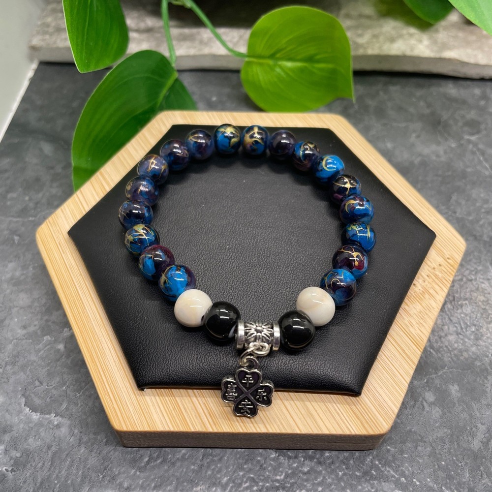 Handmade Ceramic Bead Beaded Stackable 6.25” Plus Stretch Bracelet New B412