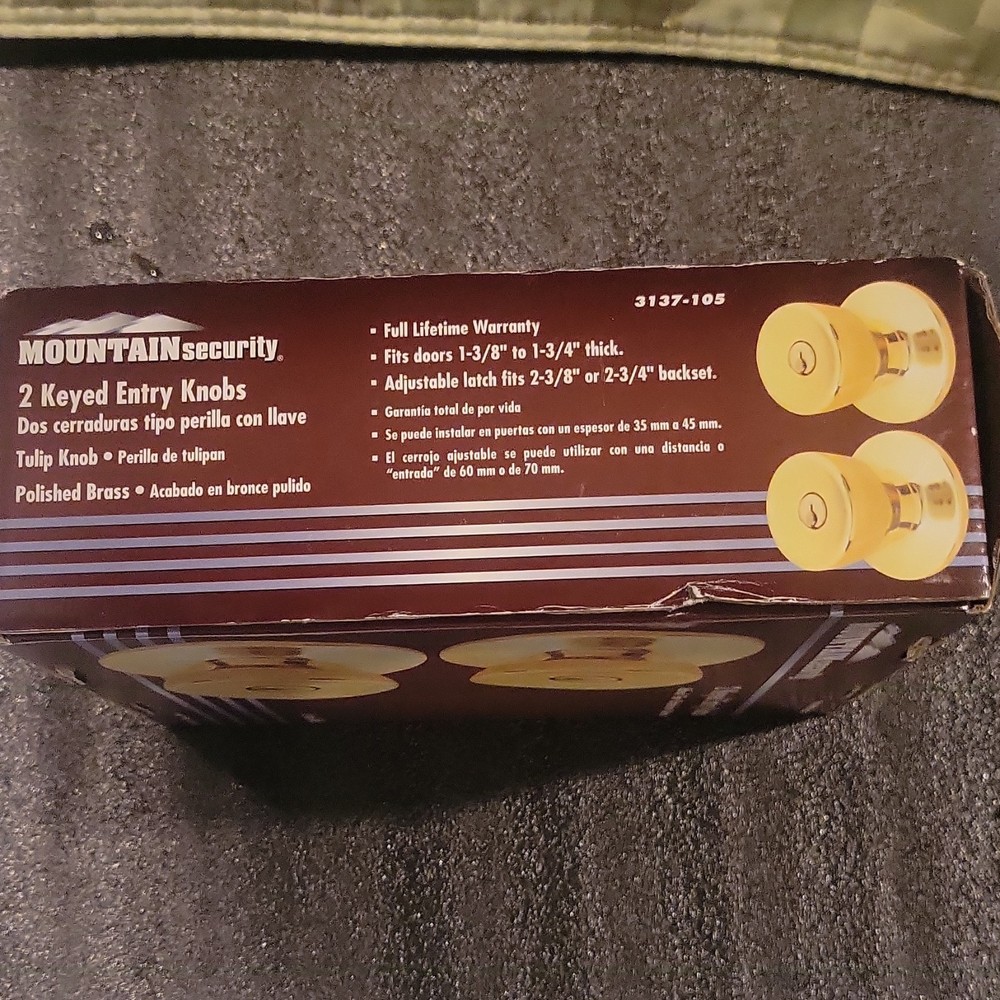 MOUNTAINsecurity 2 Keyed Entry Knobs Polished Brass 3137-105 Exterior Door