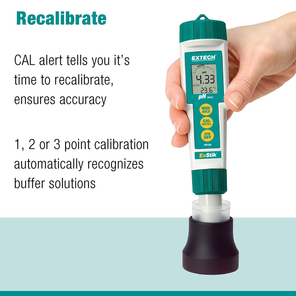 Extech PH100 ExStik II Waterproof pH Meter with Temperature Display