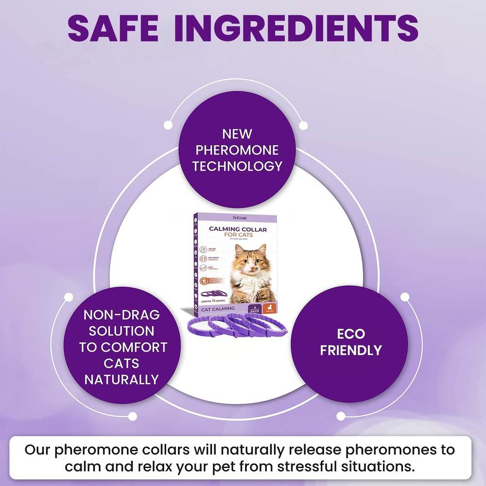 Calming Collar for Cats Pheromone Behavior Support Waterproof Adjustable 4-Pack