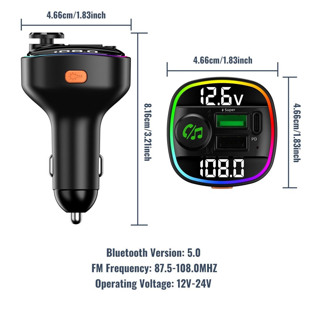 For Car Wireless FM Transmitter Adapter USB Charger AUX Hands-Free Fast Charging