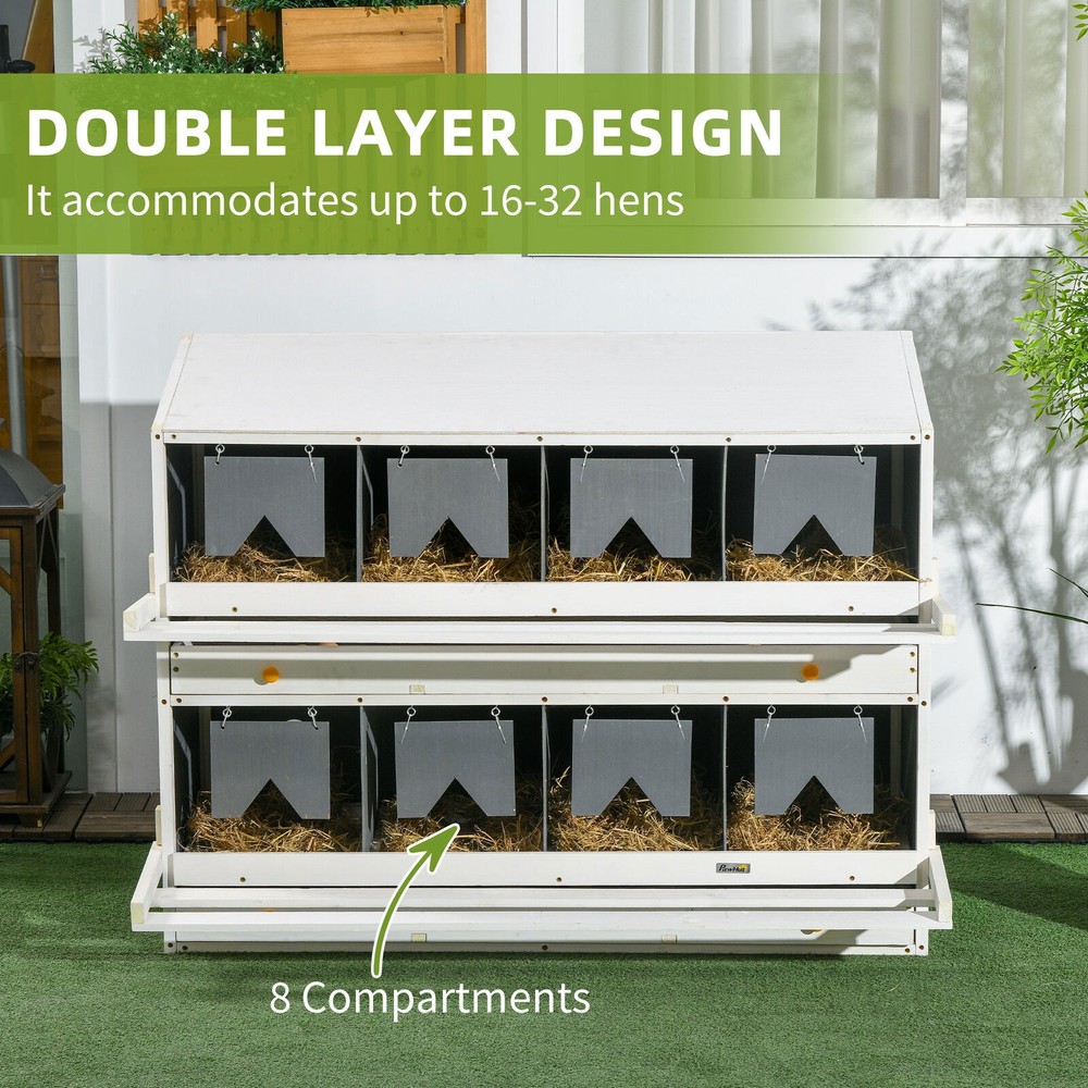 8 Compartments Nesting Boxes for Chickens w/ 2 Egg Collection Trays