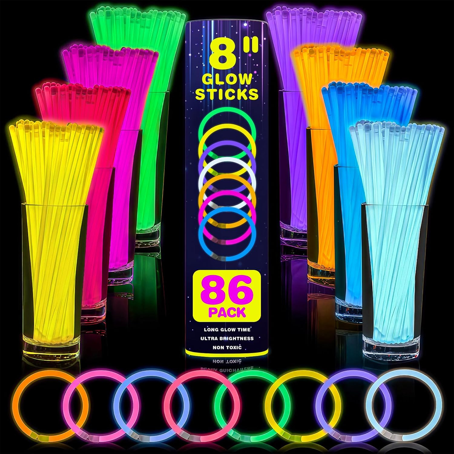 86 PCS Ultra Bright Glow Sticks, Inch Glow Sticks Bulk Party Pack, Light up Sti