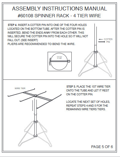 Wire Spinner Rack 4 Tier 24 Peg Rotating Chrome Floor Stand Capacity 50 lb 63 ½"