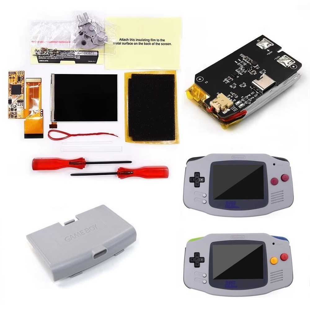 V2 IPS Backkight IPS LCD Kit+Pre-cut Shell With Rechargeable Battery For GBA