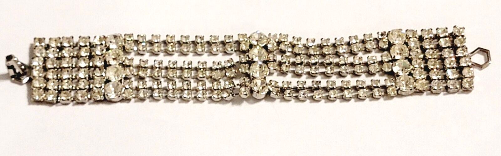Mid-century Wide Rhinestone Bracelet, Sparkly Glass Vintage Statement Bracelet
