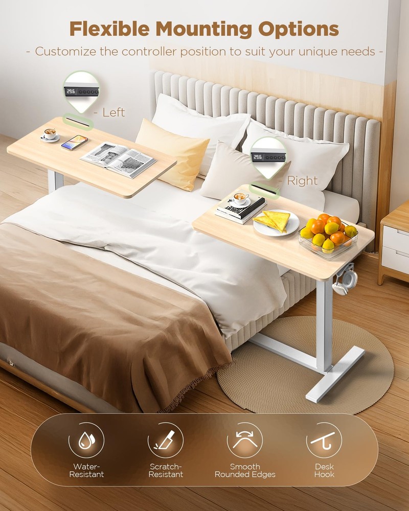 Overbed Bedside Table with Wheels, Electric Standing Desk Adjustable Height, ...