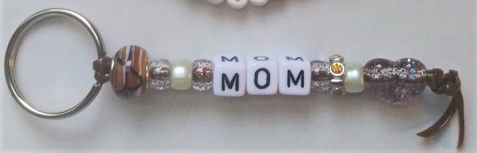 Sweet Mom Stretchy Charm Bracelet Stack and Key Ring-Brown
