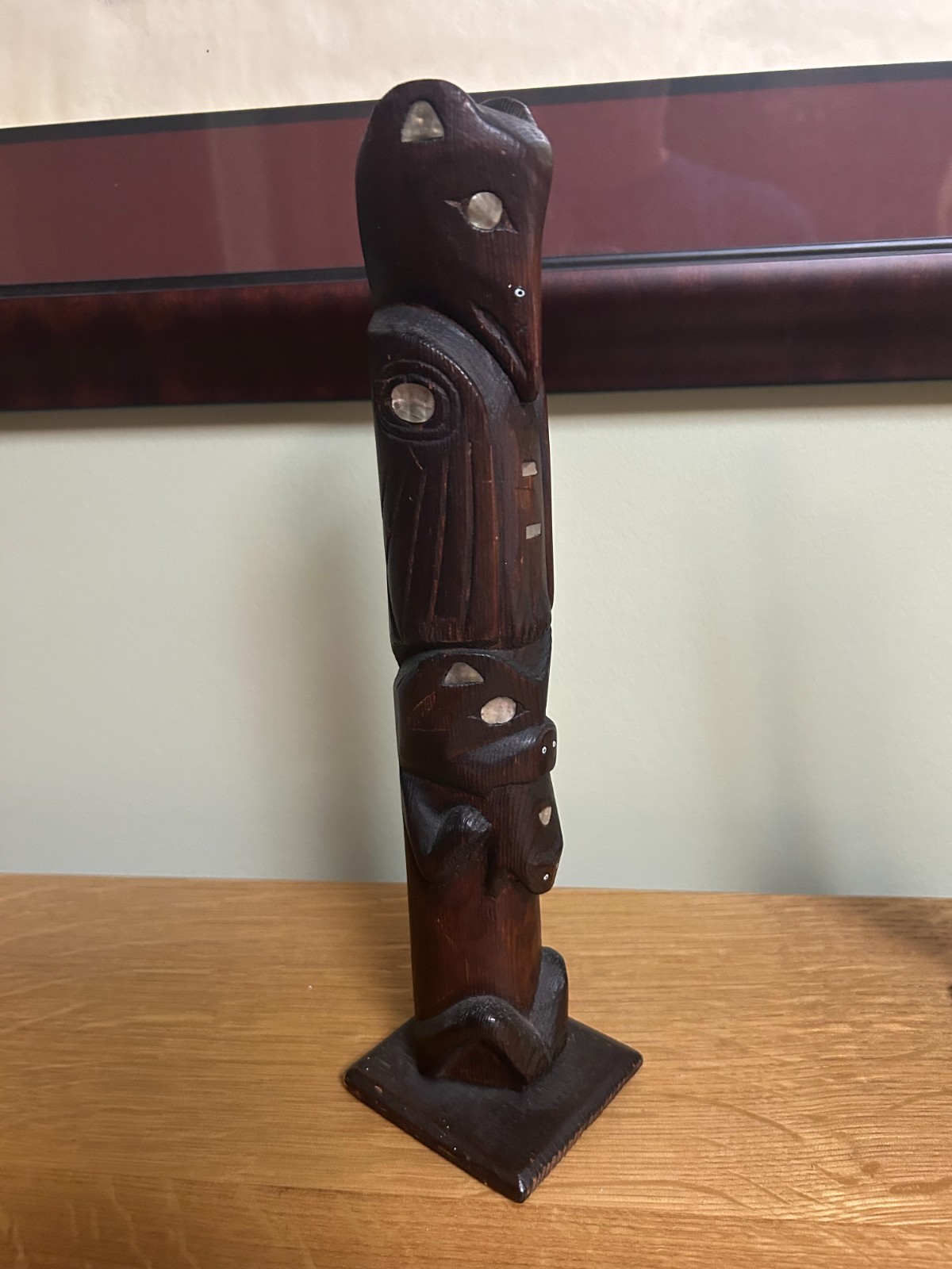Tlingit Totem Pole with Abalone Inlays